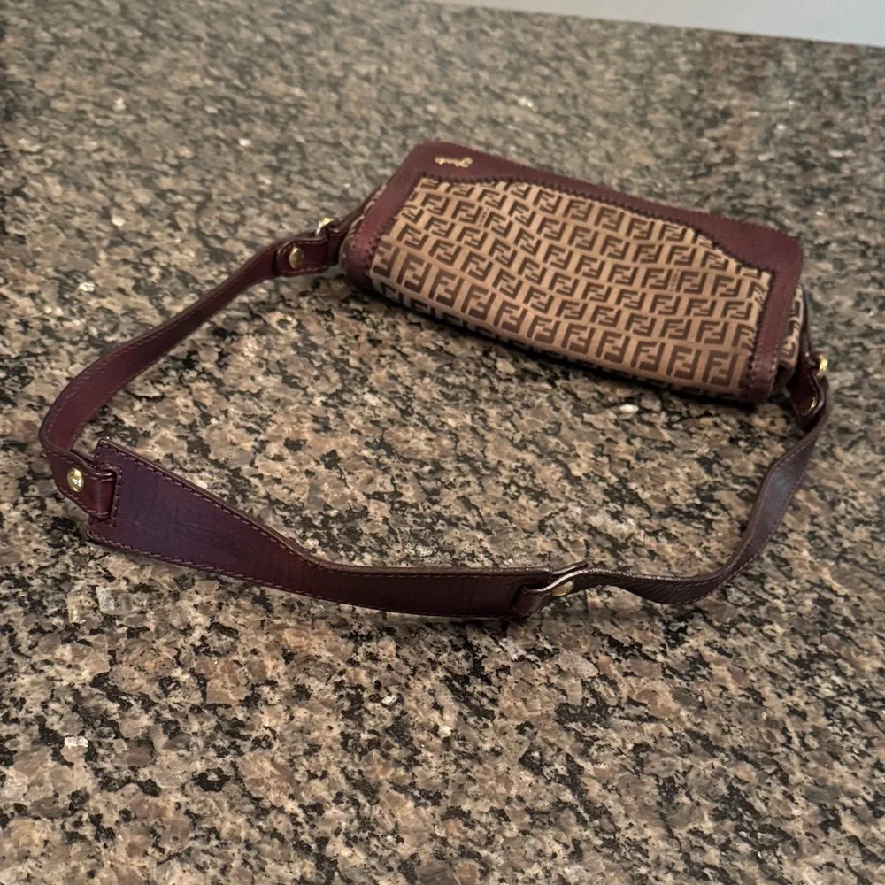 Fendi Zucchino Brown and Dark Brown Monogram flap shoulder Bag